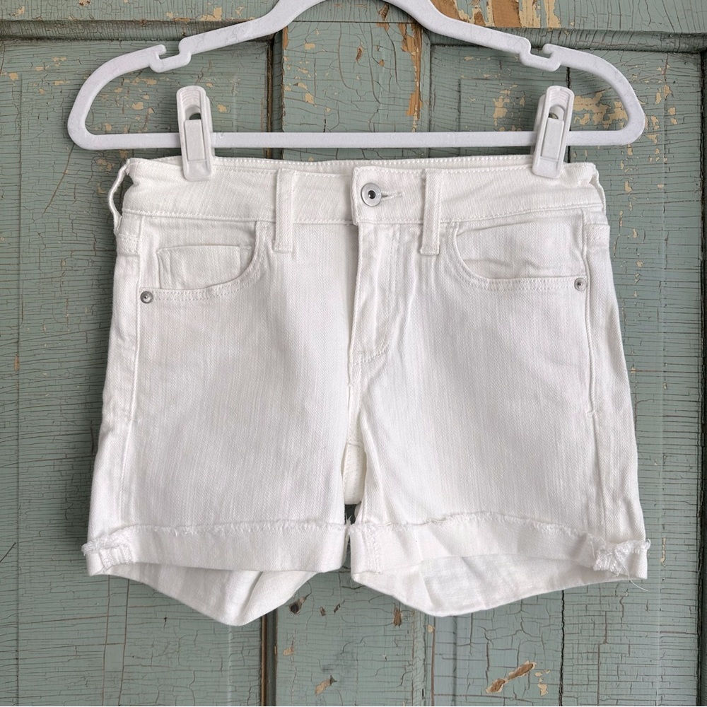 Pilcro and The Letterpress by Anthropologie Mid-Rise Slim White Denim Shorts
